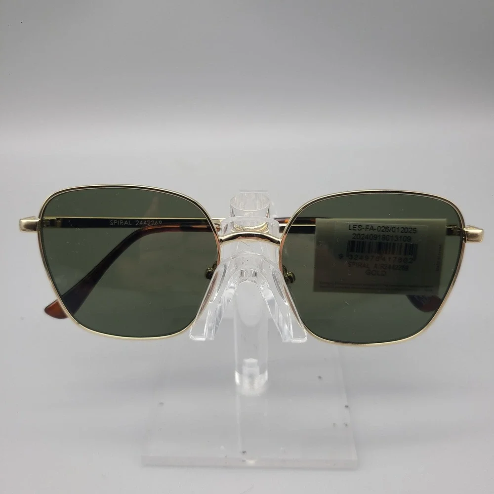 AIRE Spiral 2442269 Gold Metal Geometric Square Sunglasses Green Lens NEW